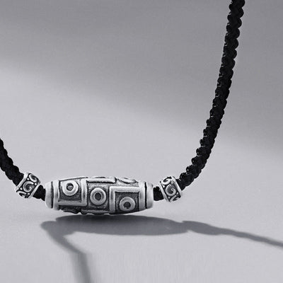 Buddha Stones 999 Sterling Silver Nine-Eye Dzi Bead Pattern Protection Rope Necklace Pendant Necklaces & Pendants BS 7