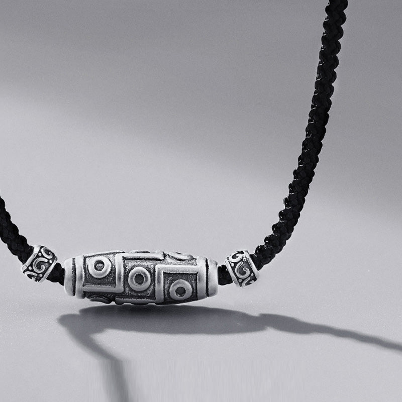 Buddha Stones 999 Sterling Silver Nine-Eye Dzi Bead Pattern Protection Rope Necklace Pendant Necklaces & Pendants BS 7