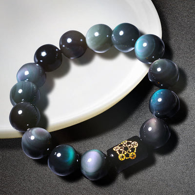 Buddha Stones "Sending Balance and Protection" Rainbow Obsidian Bracelet Includes Gift Message Card - image 3