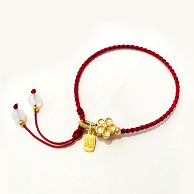 Buddha Stones Handmade Peach Blossom Rosette Bow Knot Fu Character Charm Luck Fortune Red Rope Bracelet Bracelet BS Peach Blossom(Wrist Circumference 14-17cm)