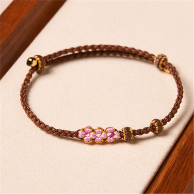 Buddha Stones Handmade Peach Blossom Protection Braided Rope Bracelet Bracelet BS Brown(Wrist Circumference 14-16cm)