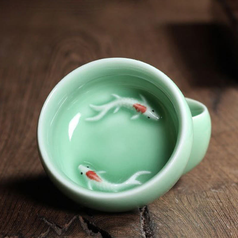 Buddha Stones Colorful Koi Fish Ceramic Teacup Kung Fu Tea Cup Bowl Cup BS 20
