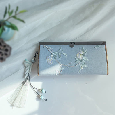 Buddha Stones Flower Plum Peach Blossom Bamboo Double-sided Embroidery Large Capacity Cash Holder Wallet Shopping Purse - image 12