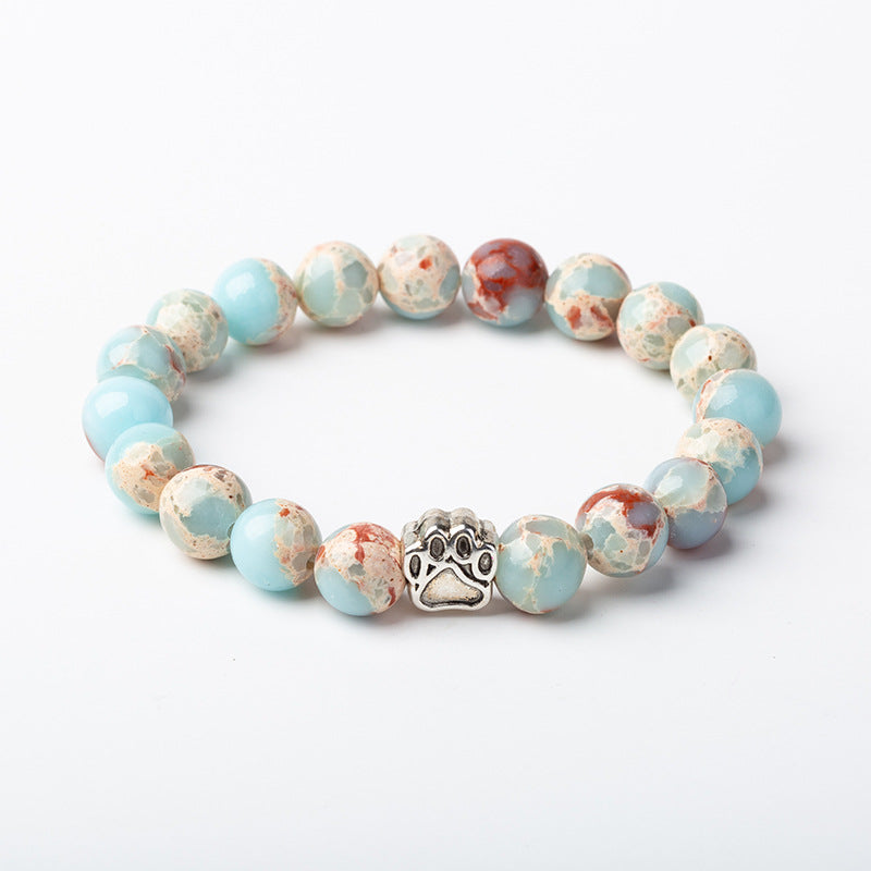 Indian Agate Green Agate Dog Paw Positive Calm Bracelet Bracelet BS Sea Sediment Jasper (Protection ♥ Peace)