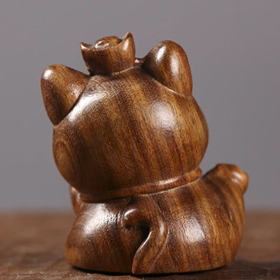Buddha Stones Mini Green Sandalwood Ingot Lucky Cat Carved Peace Desk Decorations Decorations BS 12