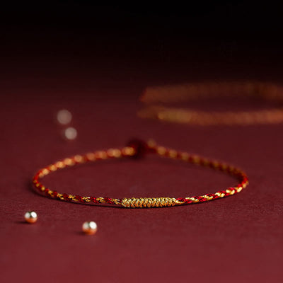 Buddha Stones 14K Gold Plated Handmade Red Gold Rope King Kong Knot Braided Luck Bracelet Bracelet BS 3
