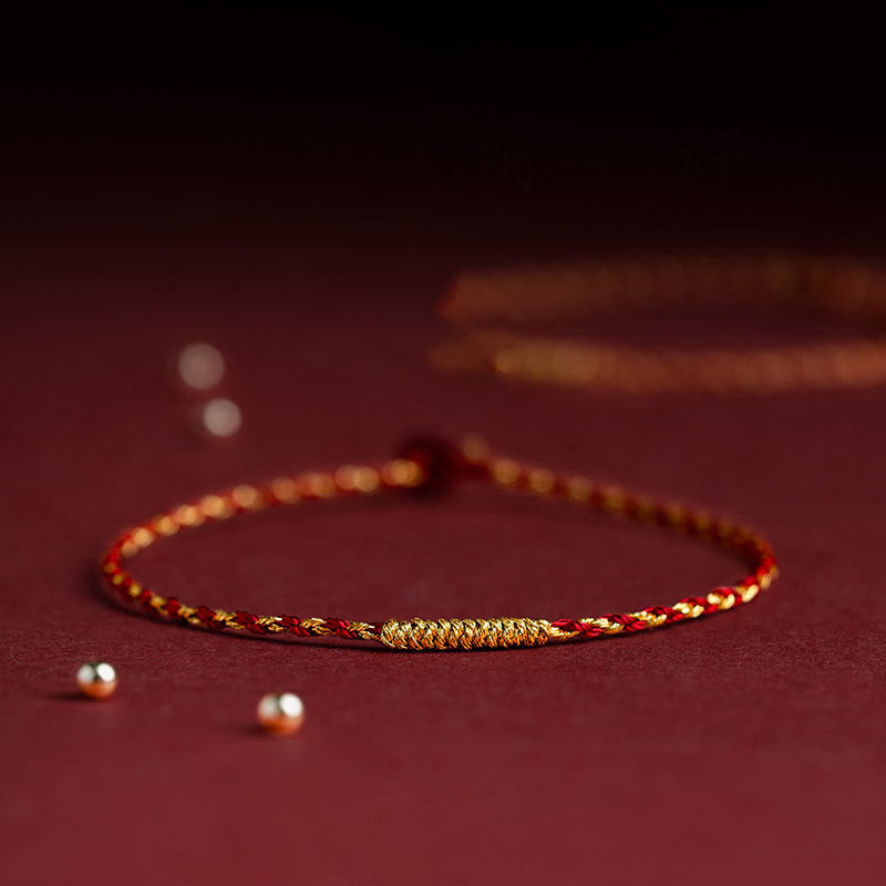 Buddha Stones 14K Gold Plated Handmade Red Gold Rope King Kong Knot Braided Luck Bracelet Bracelet BS 3