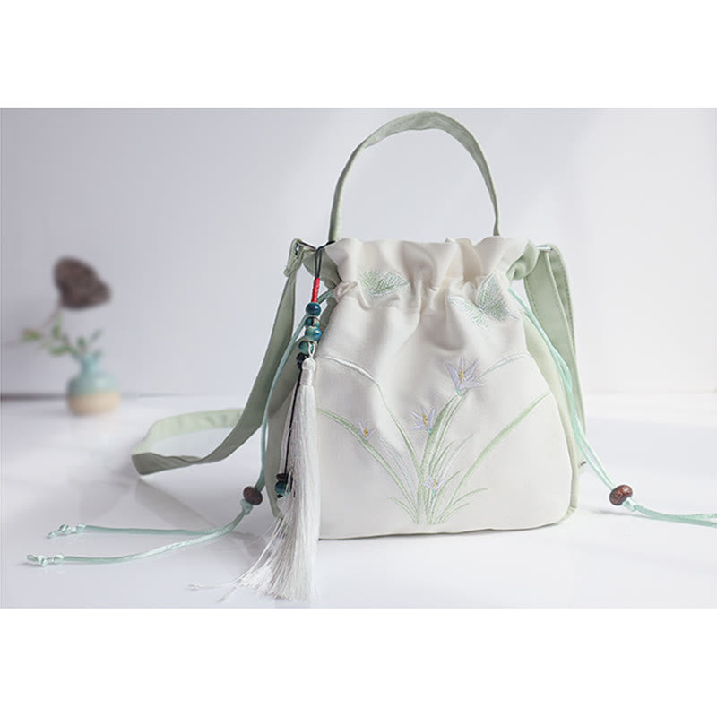 Buddha Stones Handmade Embroidered Flowers Canvas Tote Shoulder Bag Handbag Bag BS 15