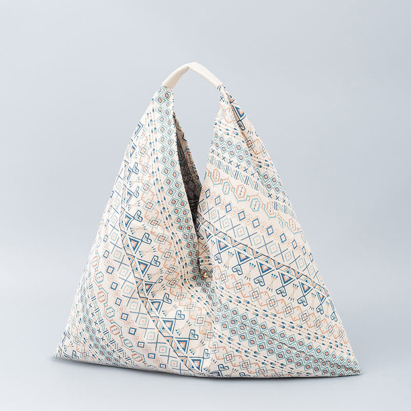 Buddha Stones Geometry Tiger Flowers Leopard Stripes Print Underarm Triangle Shoulder Bag Handbags BS Beige Stripes 58*5*58cm