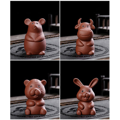 Buddha Stones Chinese Zodiac Purple Clay Wealth Ceramic Tea Pet Home Figurine Decoration Decorations BS 22