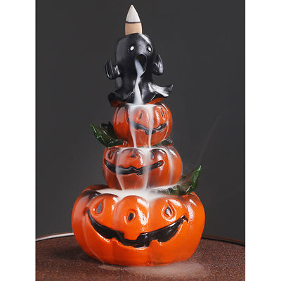 Buddha Stones Halloween Pumpkins Ghost Resin Backflow Smoke Fountain Incense Burner Decoration Incense Burner BS 7