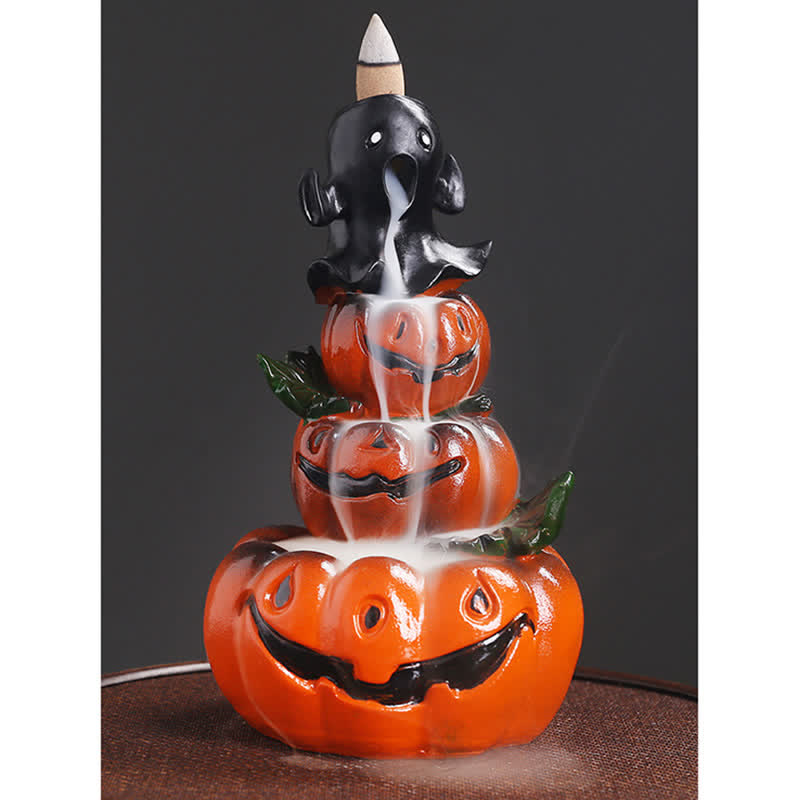 Buddha Stones Halloween Pumpkins Ghost Resin Backflow Smoke Fountain Incense Burner Decoration Incense Burner BS 7