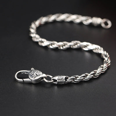 Buddha Stones 925 Sterling Silver Tibet Om Mani Padme Hum Double Dorje Vajra Twisted Design Peace Love Bracelet Bracelet BS 2