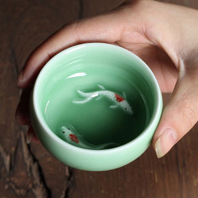 Buddha Stones Colorful Koi Fish Ceramic Teacup Kung Fu Tea Cup Bowl Cup BS 18