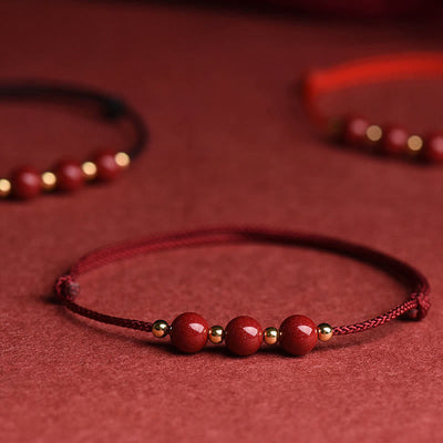 Buddha Stones Natural Lucky Cinnabar Bead Blessing String Bracelet Anklet Bracelet BS 15