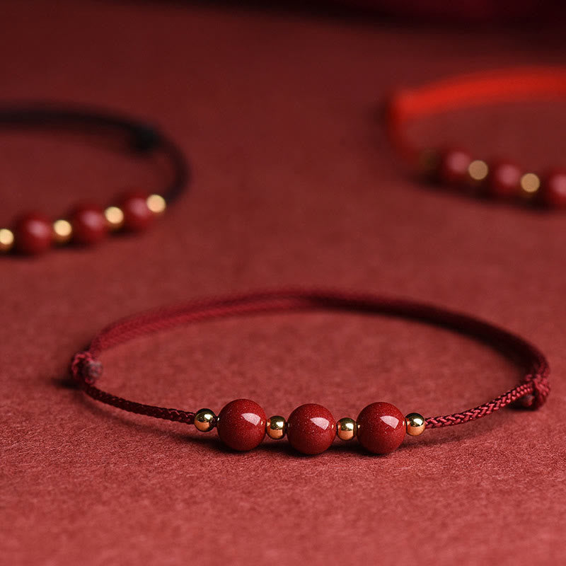 Buddha Stones Natural Lucky Cinnabar Bead Blessing String Bracelet Anklet Bracelet BS 15