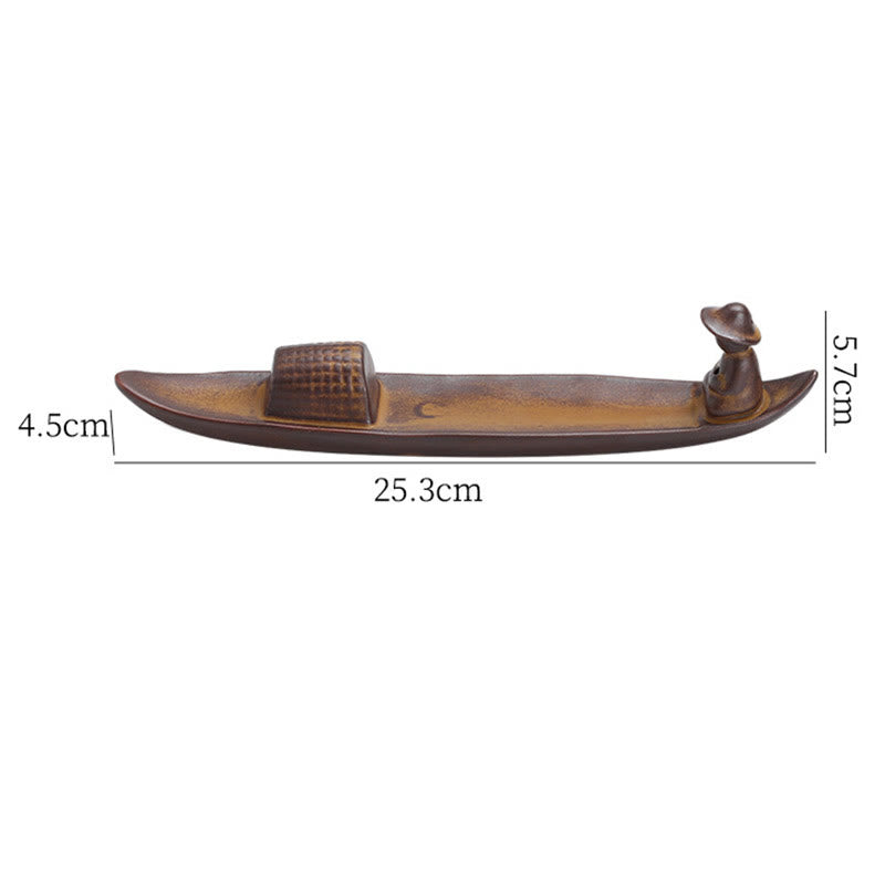 Buddha Stones A Lonely Fisherman Afloat Ceramic Healing Incense Burner Incense Burner BS 13