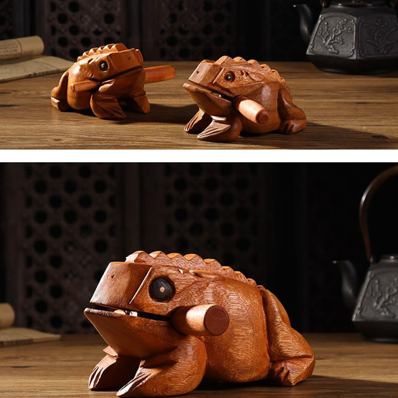 Buddha Stones Handcrafted FengShui Wealth Luck Frog Mini Wooden Croaking Frog Guiro Decoration Decorations BS 8