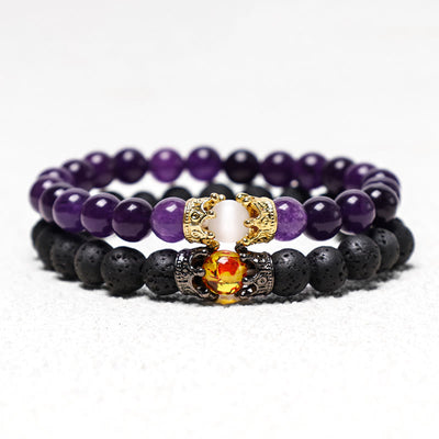 Buddha Stones Natural Stone King&Queen Crown Healing Energy Beads Couple Bracelet Bracelet BS 3