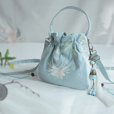 Buddha Stones Handmade Embroidered Flowers Canvas Tote Shoulder Bag Handbag Bag BS 45