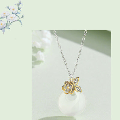Buddha Stones 925 Sterling Silver Round Chalcedony Twelve Months Flower Harmony Necklace Pendant Necklaces & Pendants BS 26