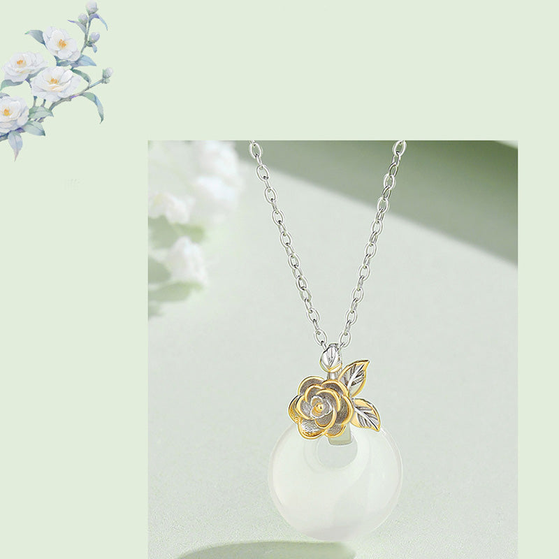 Buddha Stones 925 Sterling Silver Round Chalcedony Twelve Months Flower Harmony Necklace Pendant Necklaces & Pendants BS 26
