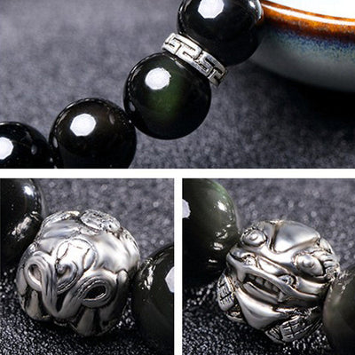 FengShui Natural Rainbow Obsidian PiXiu Blessing Bracelet Bracelet BS 7