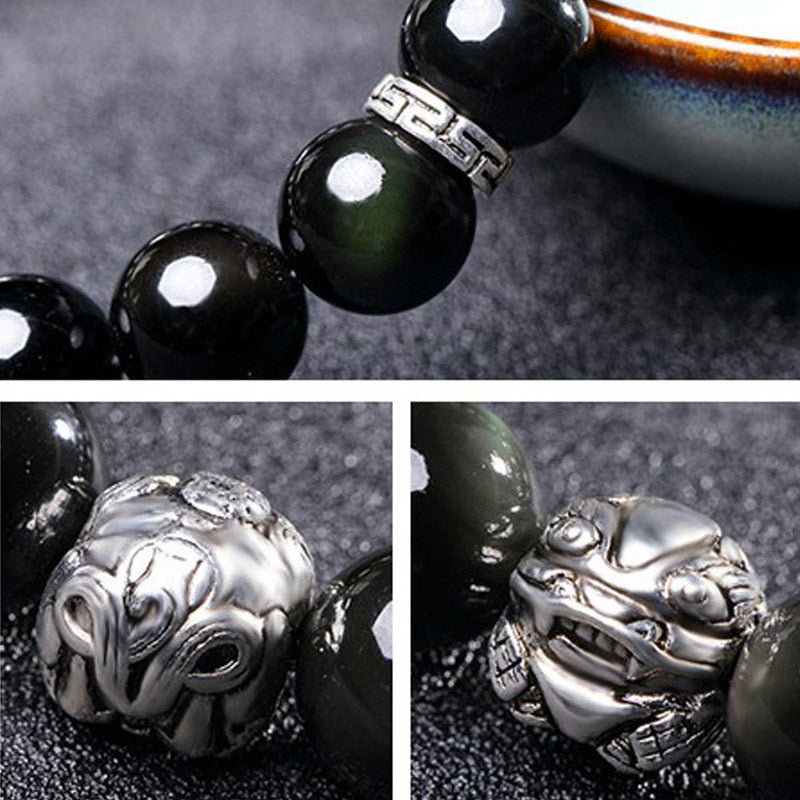 FengShui Natural Rainbow Obsidian PiXiu Blessing Bracelet Bracelet BS 7