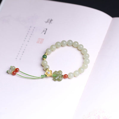 Buddha Stones 925 Sterling Silver Jade Luck Flower Butterfly Bracelet Bracelet BS 6