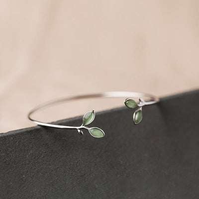 Foviel Leaf Pattern Cat Eye Support Cuff Bracelet Bangle