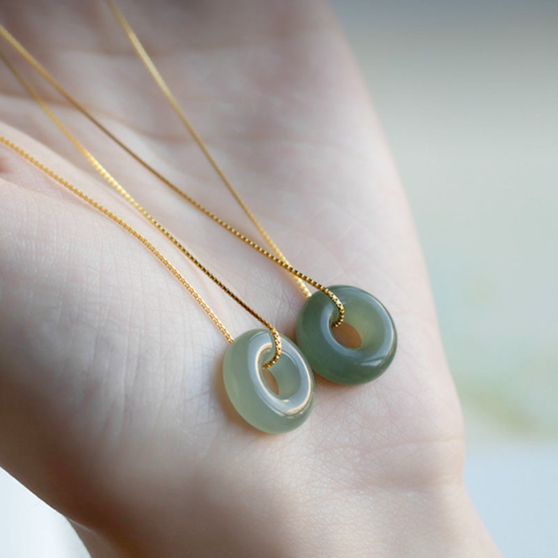 Buddha Stones Natural Round Jade Peace Buckle Luck Abundance Necklace Pendant Necklaces & Pendants BS 1