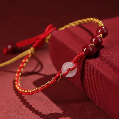 Buddha Stones Natural Cinnabar Jade Peace Buckle Blessing Bracelet Bracelet BS 4