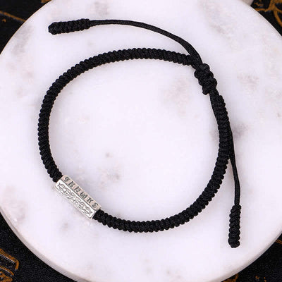Buddha Stones Om Mani Padme Hum Luck Protection Red String Bracelet Bracelet BS Black(Bracelet Size 16-28cm)