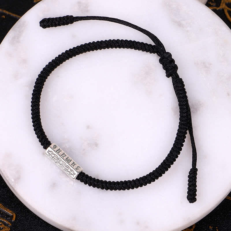 Buddha Stones Om Mani Padme Hum Luck Protection Red String Bracelet Bracelet BS Black(Bracelet Size 16-28cm)