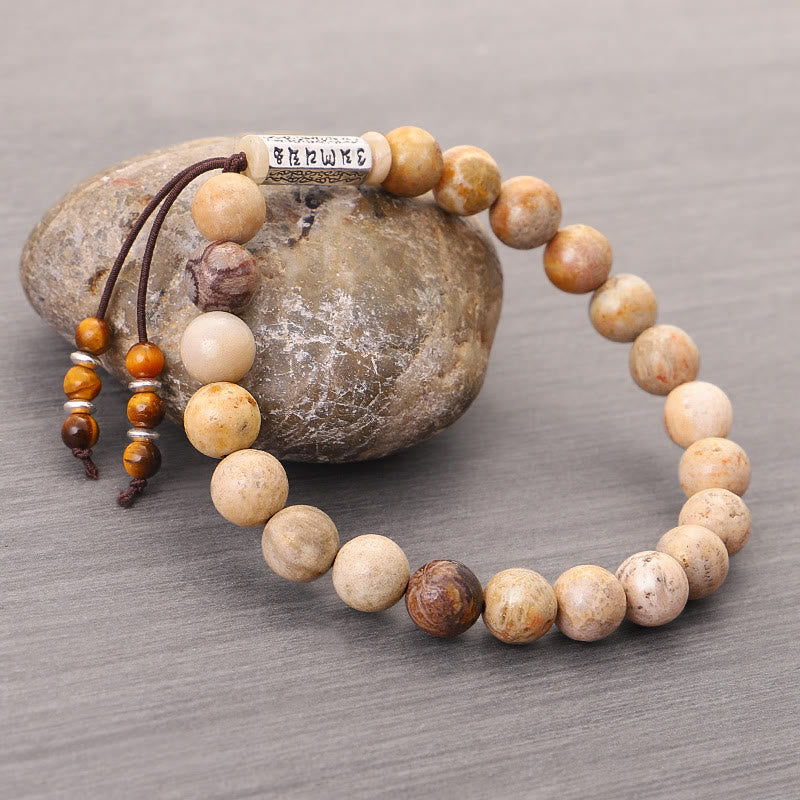Buddha Stones Weathered Stone Om Mani Padme Hum Strengthen Bracelet Bracelet BS 2