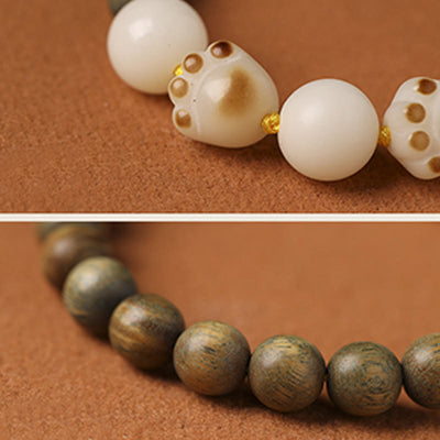 Buddha Stones Natural Green Sandalwood Bodhi Seed Cat Paw Claw Cure Bracelet Bracelet BS 7