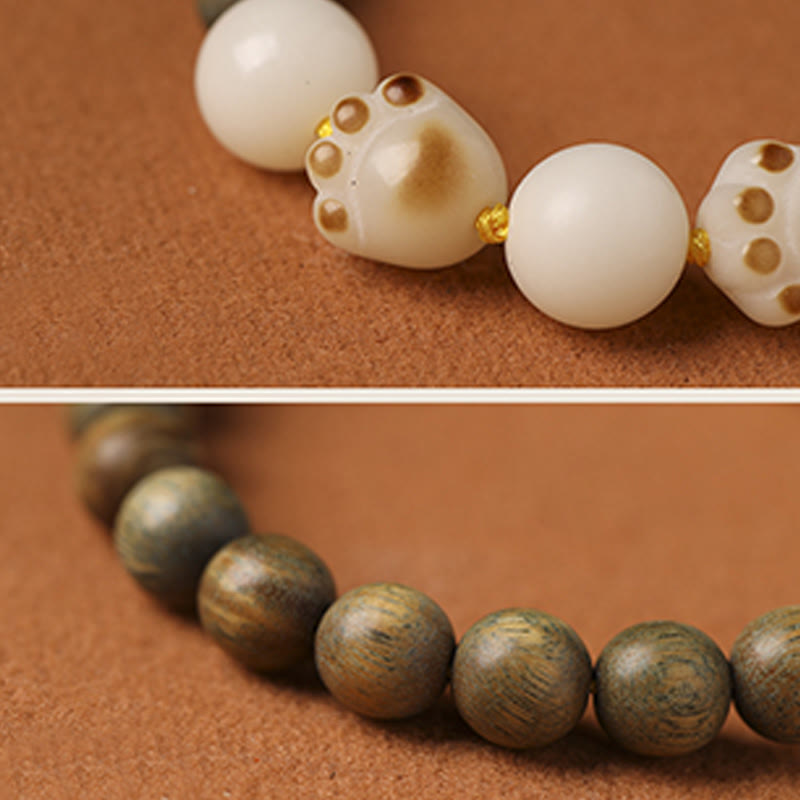 Buddha Stones Natural Green Sandalwood Bodhi Seed Cat Paw Claw Cure Bracelet Bracelet BS 7