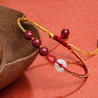 Buddha Stones Natural Cinnabar Jade Peace Buckle Blessing Bracelet Bracelet BS 1