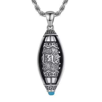 Buddha Stones Tibet Om Mani Padme Hum Protection Necklace Rotatable Pendant Necklaces & Pendants BS 7