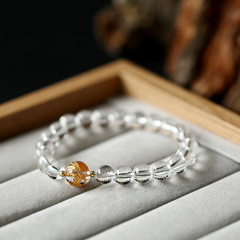 Buddha Stones Natural Black Obsidian White Crystal Black Onyx Dragon Strength Bracelet Bracelet BS 8