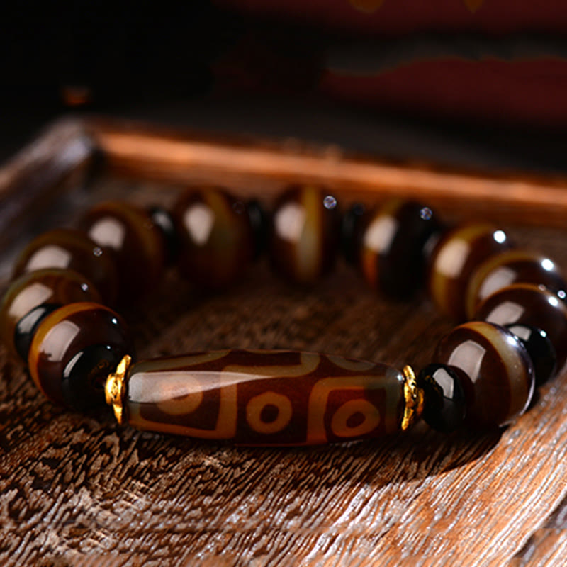Buddha Stones Tibetan Natural Nine-Eye Dzi Bead Agate Wealth Blessings Bracelet Bracelet BS 6