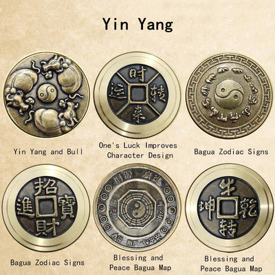 Buddha Stones Four Beasts Feng Shui Yin Yang Bagua Copper Coin Harmony Rotatable Decoration Decorations BS 8