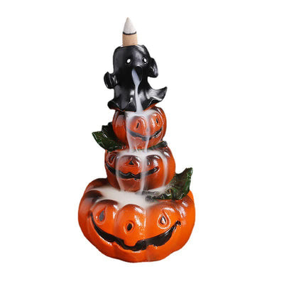 Buddha Stones Halloween Pumpkins Ghost Resin Backflow Smoke Fountain Incense Burner Decoration Incense Burner BS 13