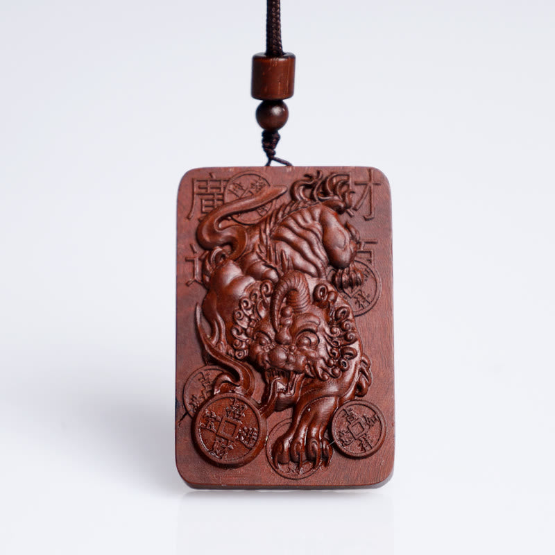 Buddha Stones Natural Lightning Struck Jujube Wood PiXiu Copper Coin Good Fortune Necklace Pendant 10