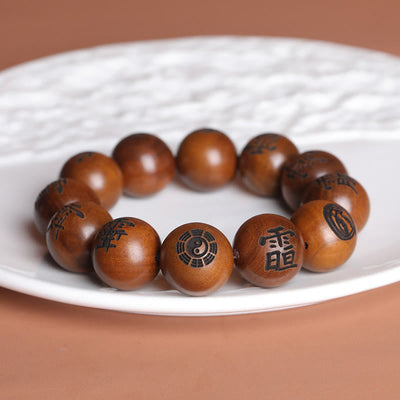 Buddha Stones Lightning Struck Jujube Wood Yin Yang Bagua Taoist Taboo Characters Engraved Protection Bracelet Bracelet BS 9
