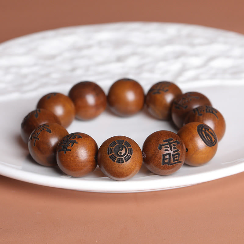 Buddha Stones Lightning Struck Jujube Wood Yin Yang Bagua Taoist Taboo Characters Engraved Protection Bracelet Bracelet BS 9