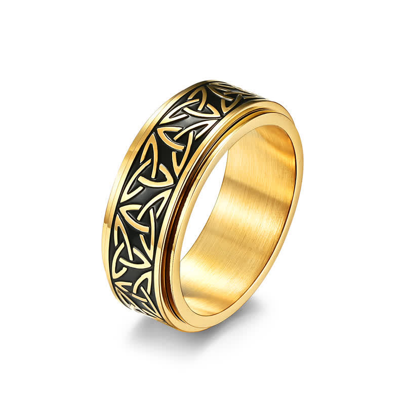 Buddha Stones  Triangle Knot Triquetra Titanium Steel Calm Rotatable Ring Ring BS Gold US12