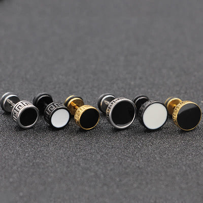Buddha Stones Cool Men Titanium Steel Balance Round Stud Earrings