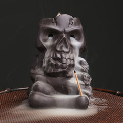 Buddha Stones Halloween Skull Head Purple Clay Healing Incense Burner Decoration Incense Burner BS Halloween Skull Head 11.3*7.9*8.6cm