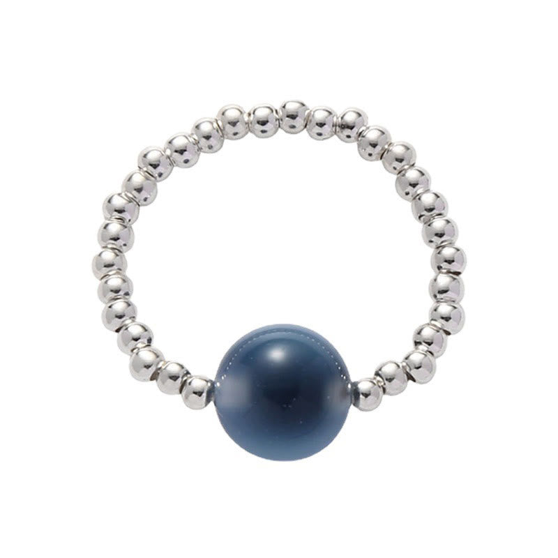 Buddha Stones 925 Sterling Silver Blue Candy Agate Healing Bead Ring Ring BS 11